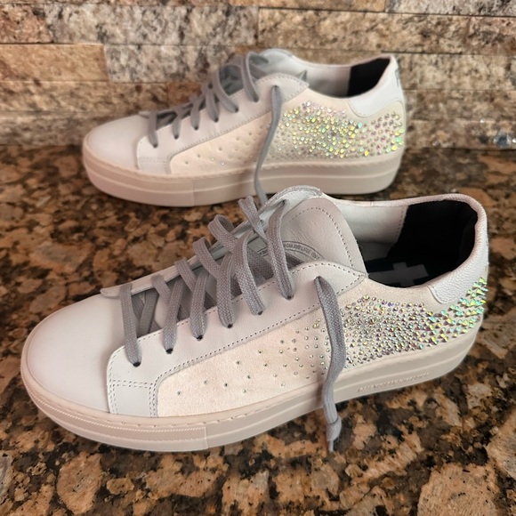 P448 Thea Platform Sneaker White w/ Iridescent Crystals - Picture 3 of 10
